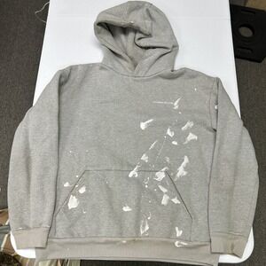Maniere De Voir Hoodie Mens Size Large Grey‎ Paint Splatter Distressed Pullover